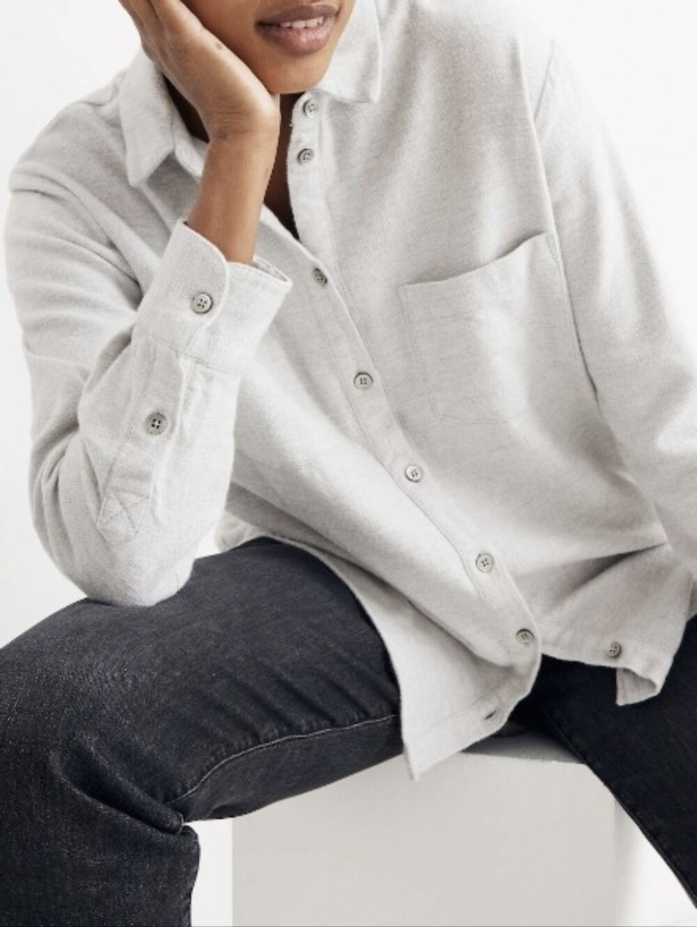 Madewell Women's Medium Oversized Light Gray Button-Up Shirt Jacket